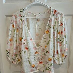H&M Floral Button-Up Blouse - Cream